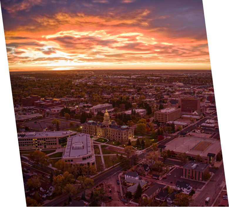 A sunset over a city.